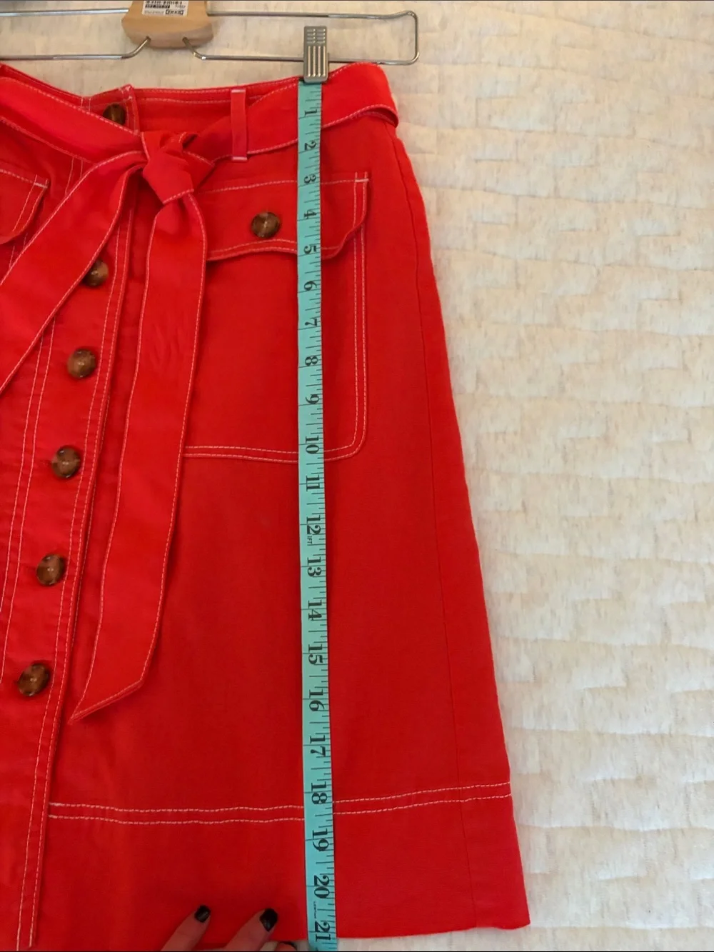 J. Crew Factory Red Button-Front Tie-Waist A-Line Skirt